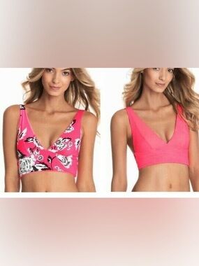 4/$25 • Maaji Festive Pink Reversible Bikini Top